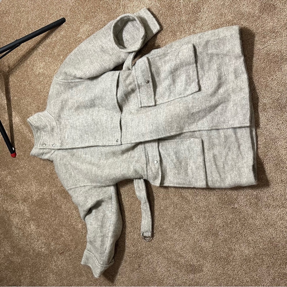 Wool Coat Alafoss of Iceland Icewool Gray Funnel Neck Mid Length Vtg Size Large - Picture 11 of 16